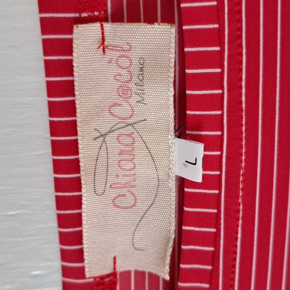 Chiara Cocol Milano Red & White Striped Midi Dress with Blue Trim SZ L - Picture 2 of 12
